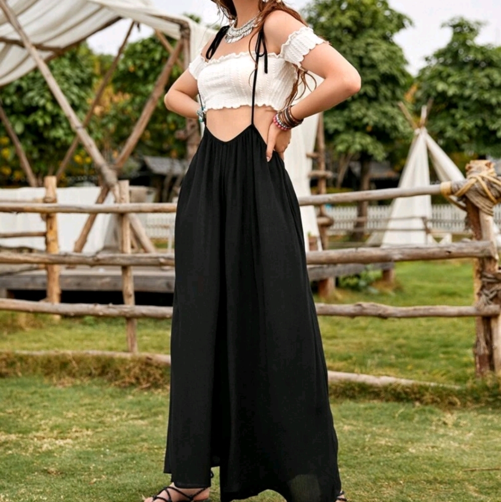black adjustable tie pant